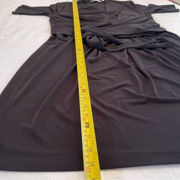 Tahari Black V-Neck Short Sleeve Waist Tie Faux Wrap Dress LBD Large - Picture 14 of 16